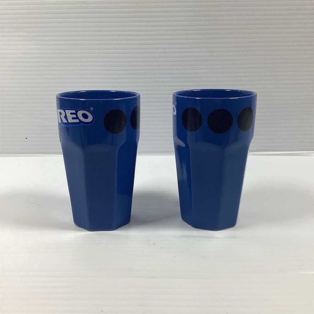 Estelle Set‎ of 2 Oreo Cookie Blue Ceramic Tumblers 5" Tall
